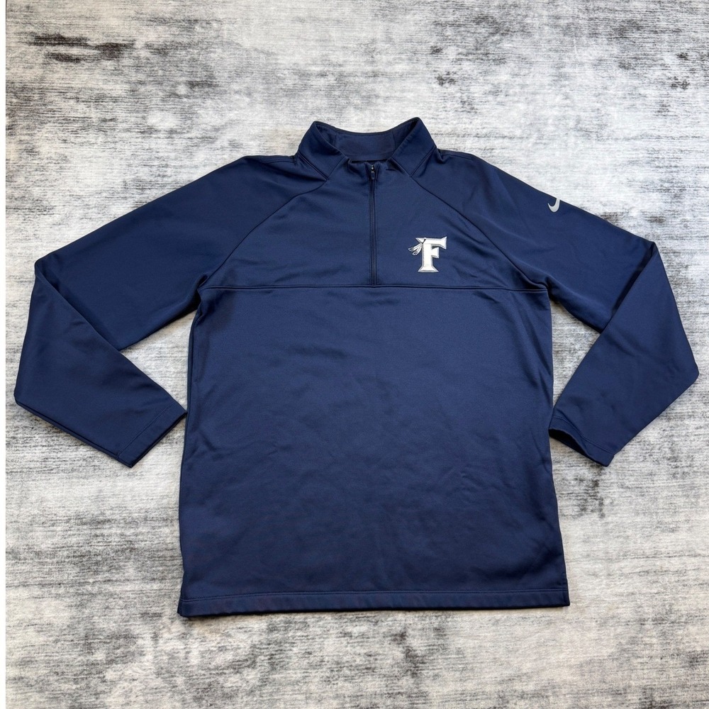 Nike Mens Therma-FIT Quarter Zip Pullover Navy Blue Fleece Lined Size Large